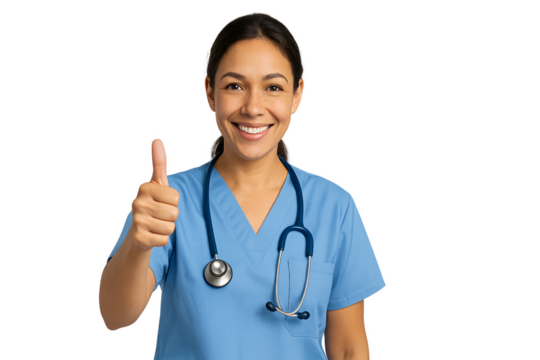 female doctor showing thumbs up sign