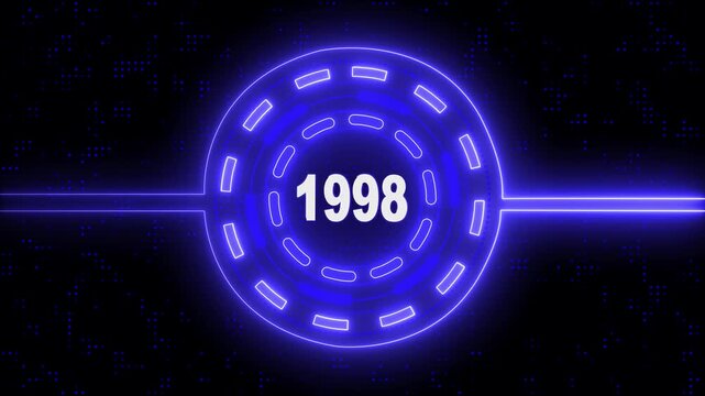 1998 text with screen neon effects of technological failures.  Past year technology concept ..