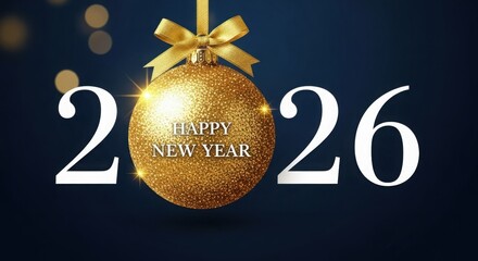 Sparkling golden ornament celebrates the arrival of the new year 2026
