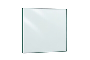 A clear rectangular glass pane with a slightly wavy edge isolated on transparent background