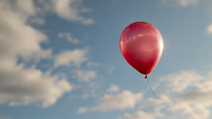 A lone red balloon floating in the sky &mdash; minimalist symbolism, freedom and lightness in aerial space.