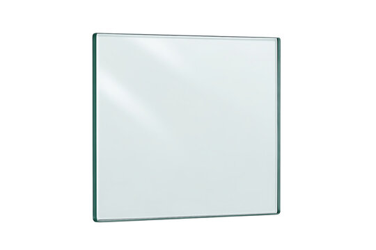 A clear rectangular glass pane with a slightly wavy edge isolated on transparent background