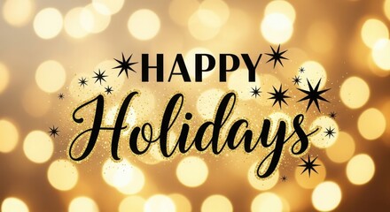Happy holidays text with sparkling lights and bokeh effect for festive greetings