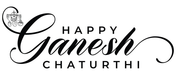 Ganesh Chaturthi  calligraphy Text design. Happy Ganesh chaturthi. typography for happy ganesh chaturthi greeting on white background for hindu spiritual celebration and festive poster use .