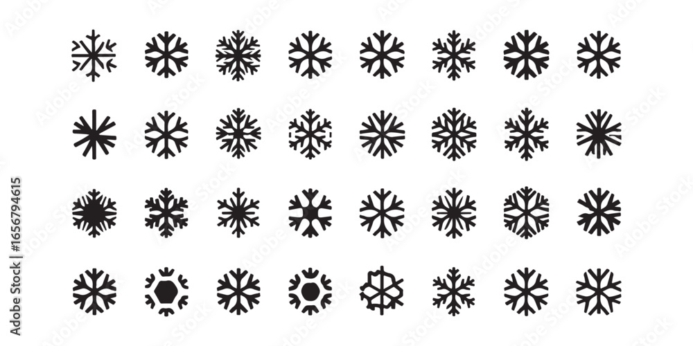 Aufkleber collection of snowflake vector icons in rows and columns on a white background simple and clean