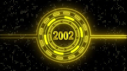 2002 text with screen effects of technological failures. Digital Futuristic Background with Glowing Year 2002.