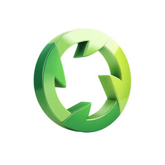 Circular, three-dimensional, green symbol.  Interlocking,  rotating shapes