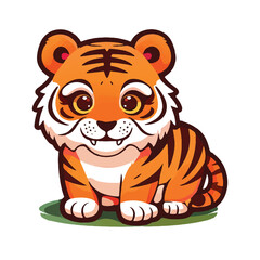 Cute Cartoon Tiger Cub Illustration with Striped Fur and Playful Expression
