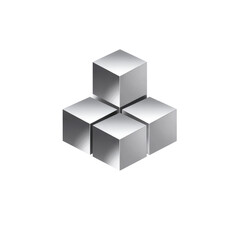 Fototapeta premium Four stacked, light gray cubes, metallic appearance