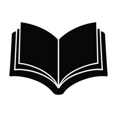 Black open book icon with white pages and cover on white background reading knowledge
