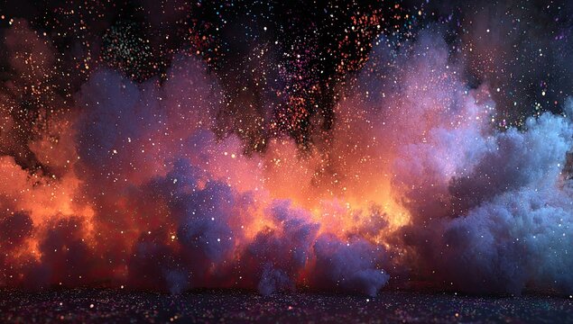 Abstract cloudscape with colorful confetti
