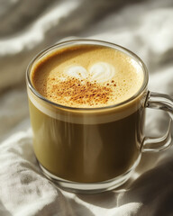 Golden rim light on saffron pistachio cold foam latte