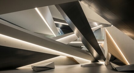 Obraz premium Futuristic Architectural Design With Geometric Forms And Lighting