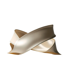 Elegant beige banner with gold trim in a swirling design, isolated on white transparent background, photorealistic 3D rendering PNG