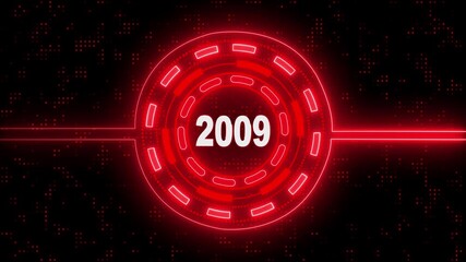 2009 text with screen effects of technological failures. Digital Futuristic Background with Glowing Year 2009.