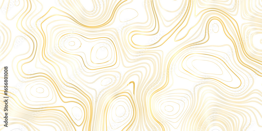 Poster abstract topographic map with golden lines on a white background, creating an elegant and flowing ab