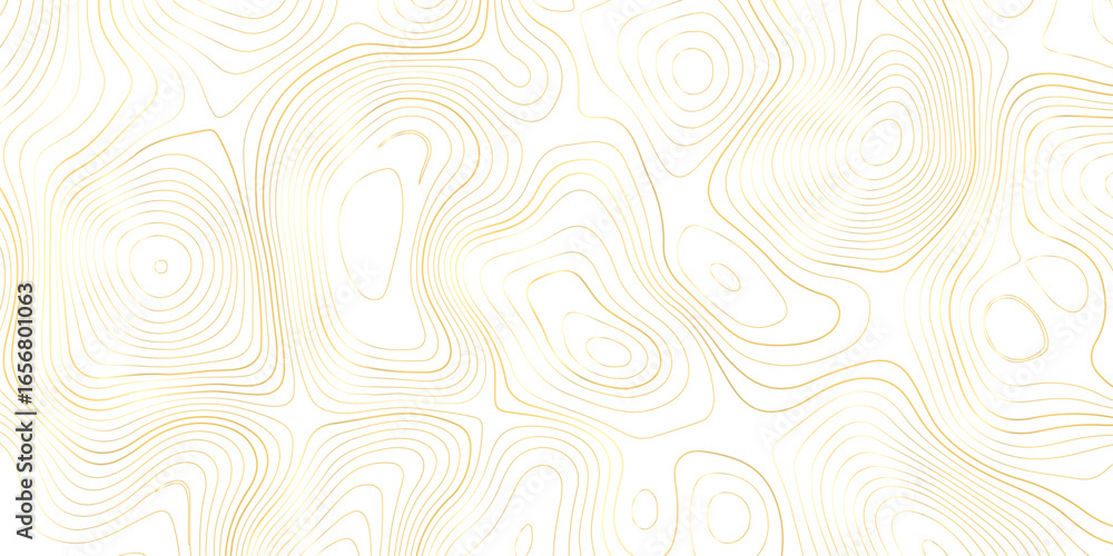 Poster abstract topographic map with golden lines on a white background, creating an elegant and flowing ab