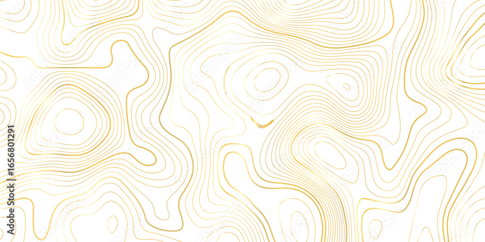 Poster abstract topographic map with golden lines on a white background, creating an elegant and flowing ab