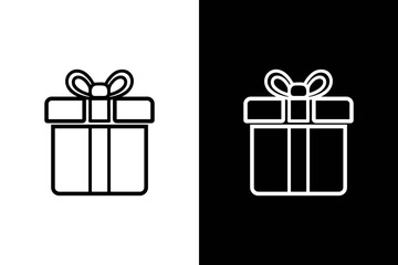 Gift box icon vector illustration with ribbon isolated on white and black backgrounds