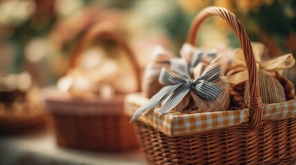 Obraz premium Gift Baskets, Gift set, Soft focus and background blurred.