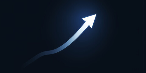 A luminous white arrow curving upwards against a dark blue gradient background illustration