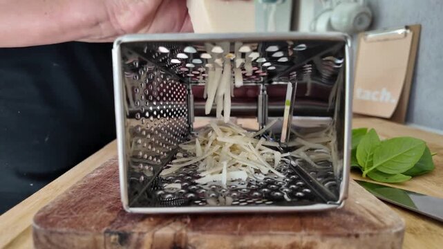 Parmesan der gerieben wird