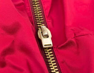 Close-up of a red jacket zipper