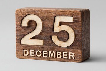 Wooden calendar block displaying December 25 with a rustic design suitable for festive holiday decorations or home styling Generative AI