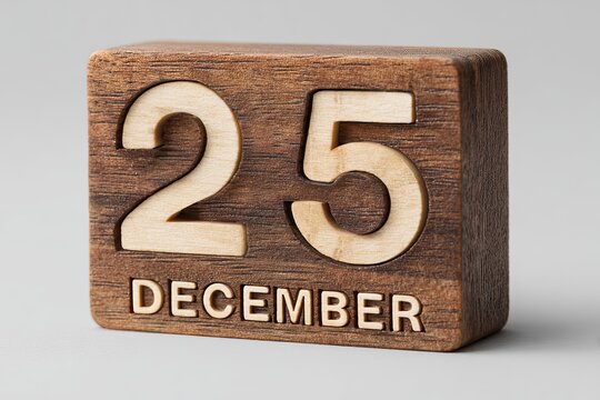 Wooden calendar block displaying December 25 with a rustic design suitable for festive holiday decorations or home styling Generative AI