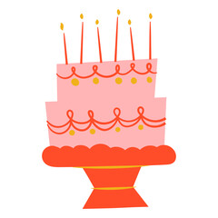 Birthday cake with candles on orange plate