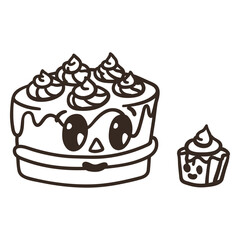 Cake and cupcake filled stroke cartoon