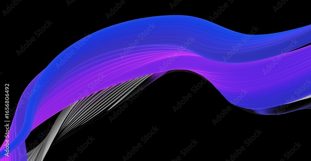 Poster abstract colorful lines in a vibrant flowing motion against black background. the dynamic design cre