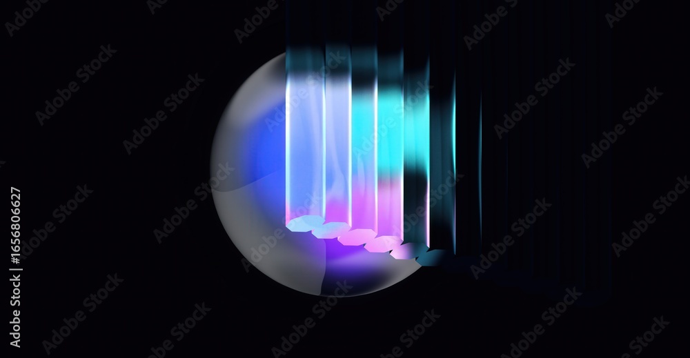 Poster A mesmerizing abstract image with geometric shapes. This photo features a dynamic display of vibrant colors arranged to create a visual symphony