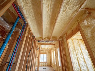 New Construction Home Building Framework Interior Wooden Beams Modern House