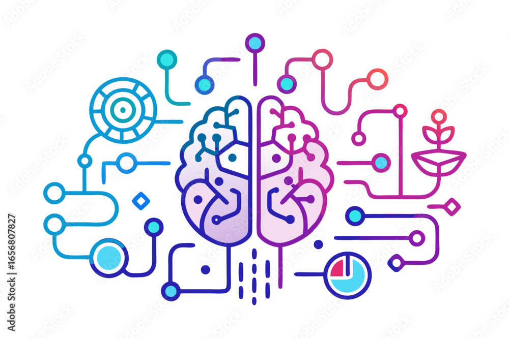 Poster dynamic abstract brain network symbolizing intelligence, innovation, and interconnected ideas with v