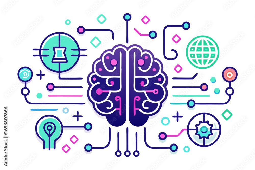 Poster unlock boundless innovation with this vibrant abstract ai brain concept, sparking futuristic ideas a