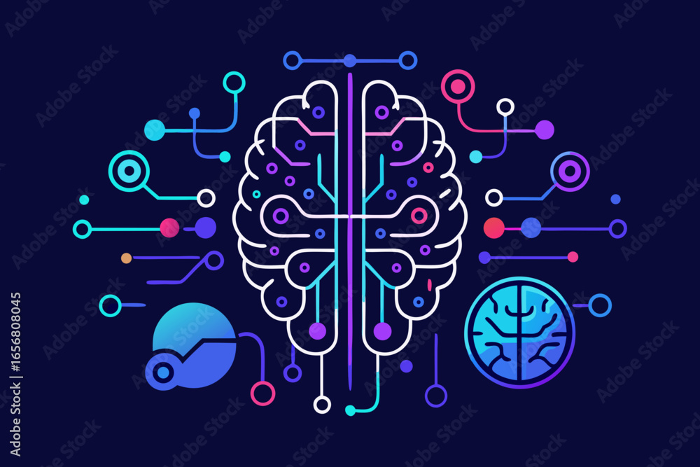 Poster visualize brilliant ai innovation with this vibrant, modern brain network graphic symbolizing intell