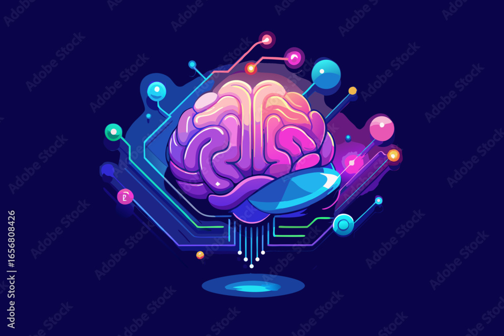 Poster experience the future of intelligence with a vibrant, futuristic brain visualization connecting abst
