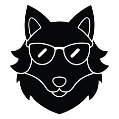 Black silhouette of a fox wearing white framed sunglasses vector