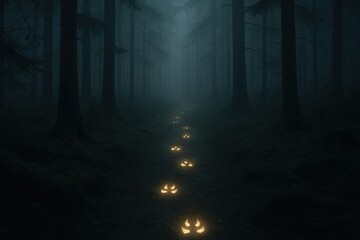 Fototapeta premium Mysterious forest path pumpkins