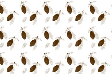 A seamless pattern illustration featuring cocoa beans on a white background.