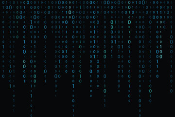 Design of a wallpaper featuring streaming data and digital binary code, Blue digital binary data on computer screen background