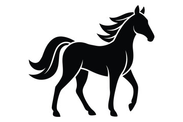 Black silhouette of a horse with flowing mane and tail white background animal 1