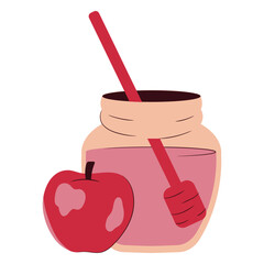 Modern illustration of honey jar and apple
