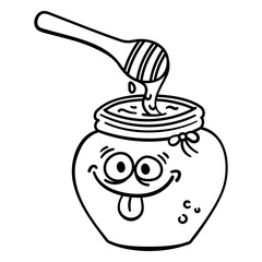 Playful honey jar illustration with a smiling face