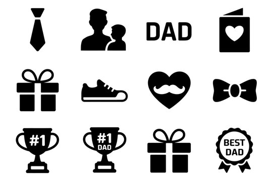 Father's day icon set gifts and symbols for celebrating dad love