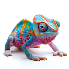 Obraz premium Bright green chameleon with large eyes and scaly skin is a strange reptile isolated on transparent background.