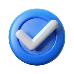3d blue  white check mark icon isolated white or  transparent background in plastic cartoon style 