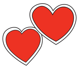 Red heart icon set, two love symbols, romantic couple shape, vector illustration for valentine and wedding design