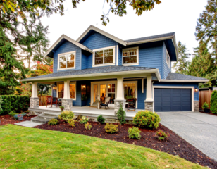 Stylish Blue Family House with Two Floors and Garage